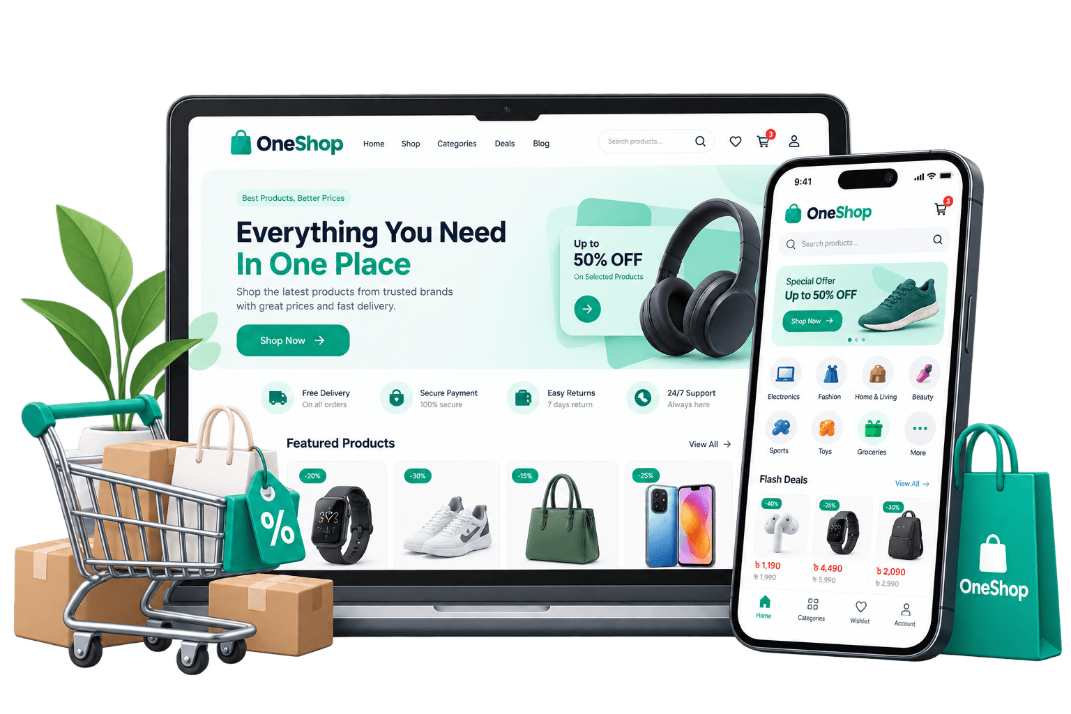 E-commerce storefront preview on desktop and mobile